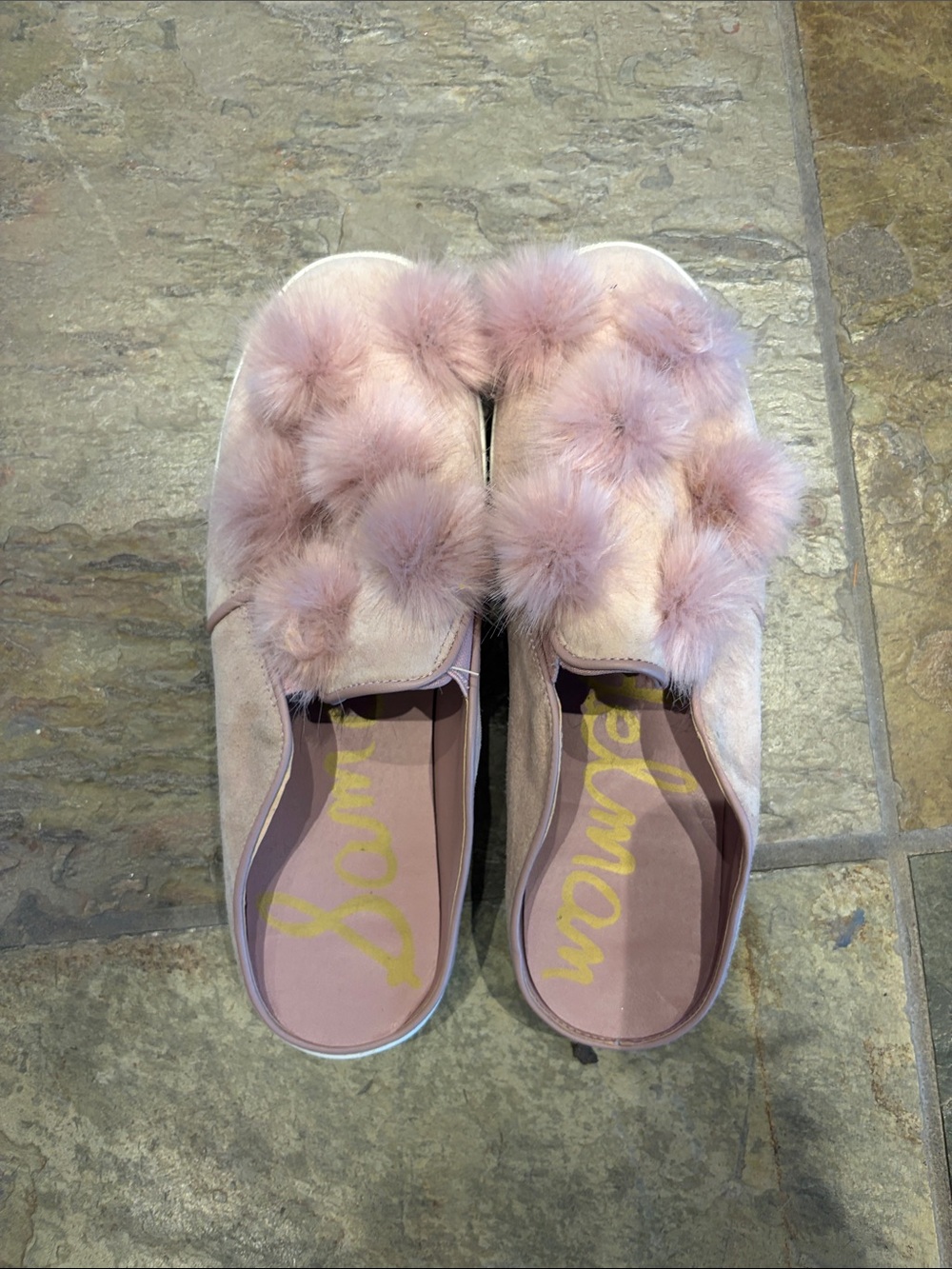 Sam Edelman Pink Pom-Pom Slip-On Mules